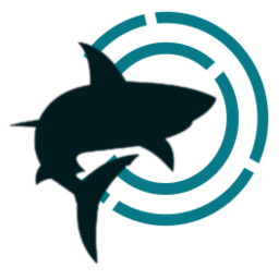 Vibreshark application icon, a dark shark silhouette inside a teal concentric-ring "signal" motif.